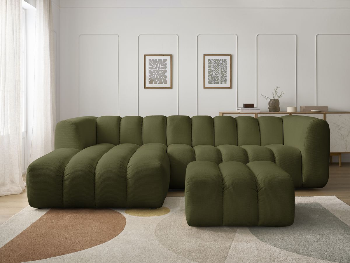 Bobochic Talia Ecksofa mit Pouf Melange-Stoff Grün Ecke links