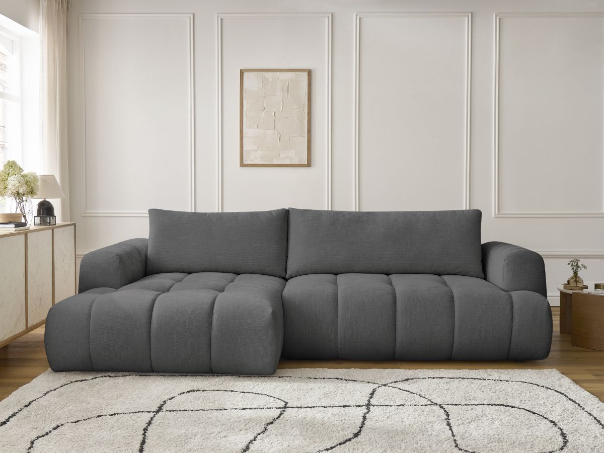 Bobochic Fuji Ecksofa mit Schlaffunktion und Bettkasten 292 × 160 cm Stoff Dunkelgrau Ecke links