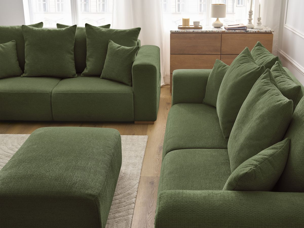 Bobochic Sidonie Sofa 6-Sitzer mit Pouf Melange-Stoff Grün
