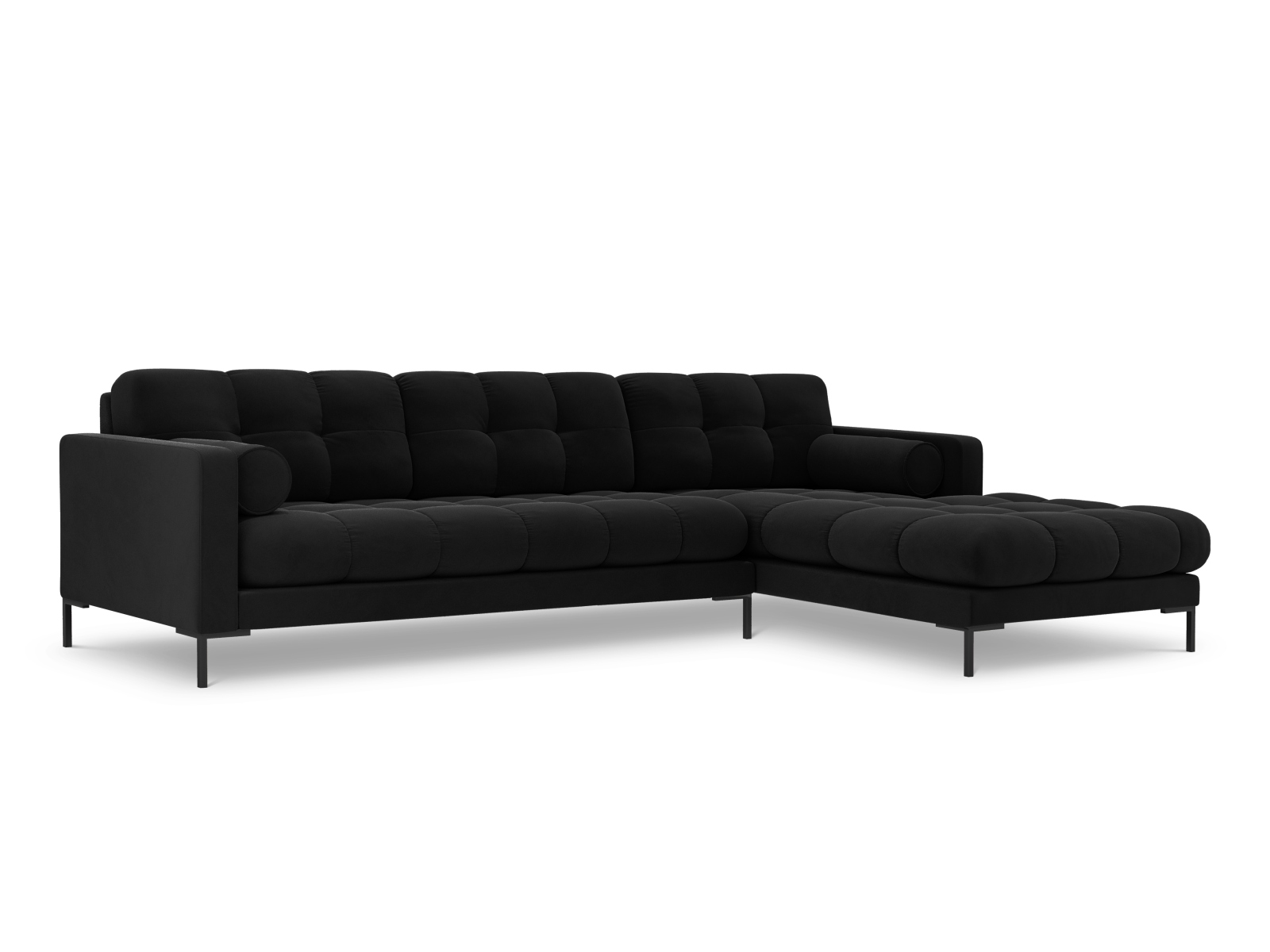 Cosmopolitan Design Ecksofa Bali 5-Sitzer Samt Bluvel Schwarz Rechts Beine Schwarzes Metall
