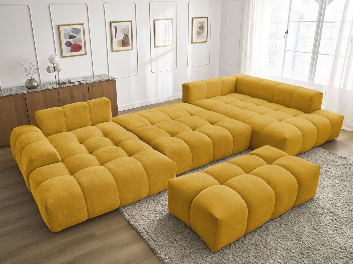 Bobochic Everest Wohnlandschaft mit Pouf, 6 Kissen Strukturstoff Gelb Ecke links