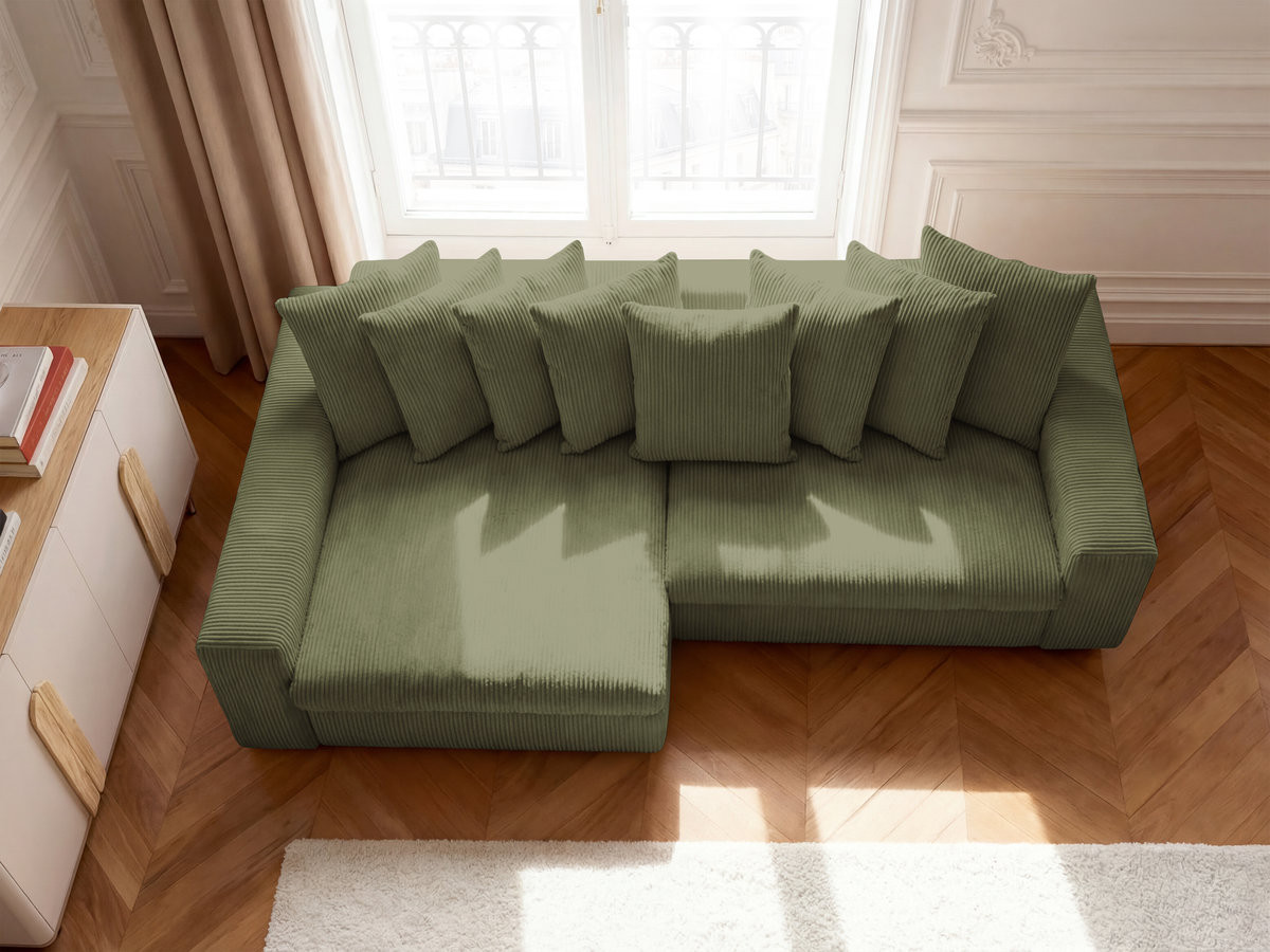 Bobochic Enore Ecksofa 330 × 157 cm Cordsamt Hellgrün Ecke links