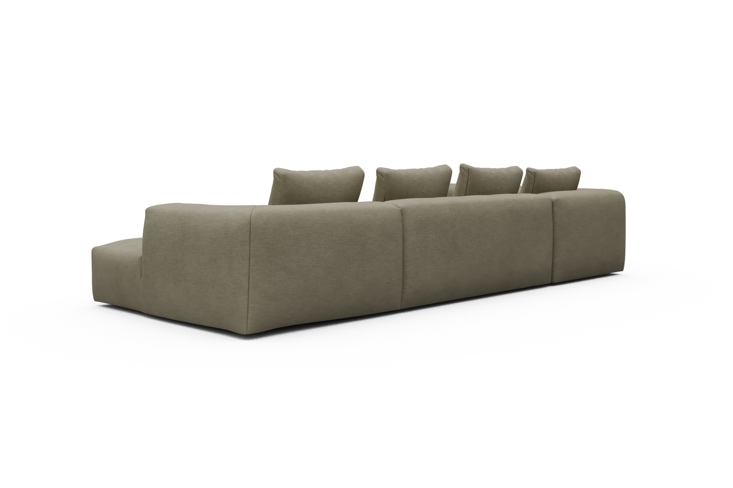 Wohnlandschaft Fred Chaiselongue rechts mit 2-Sitzer und lange Armlehne links Vivus-Dusty-Sand