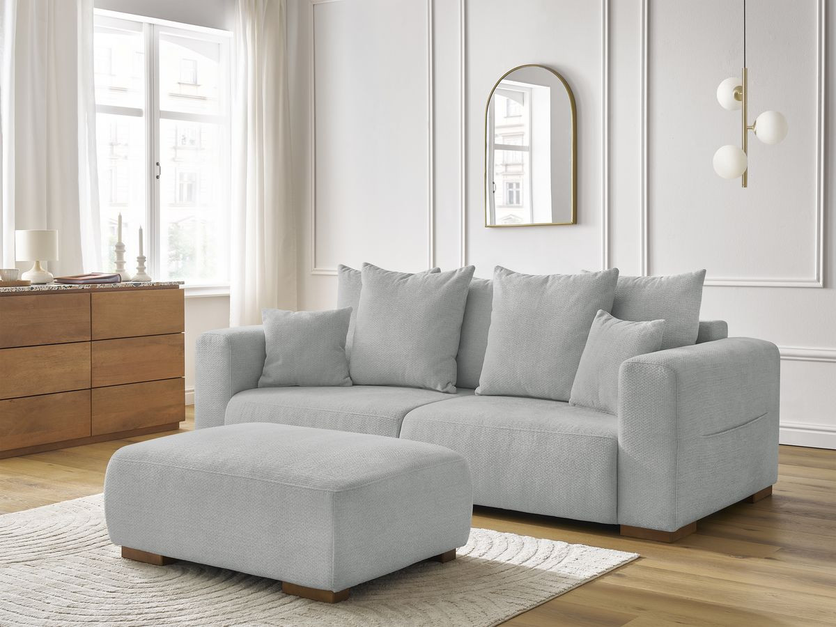 Bobochic Sidonie Sofa 4-Sitzer mit Pouf Melange-Stoff Hellgrau