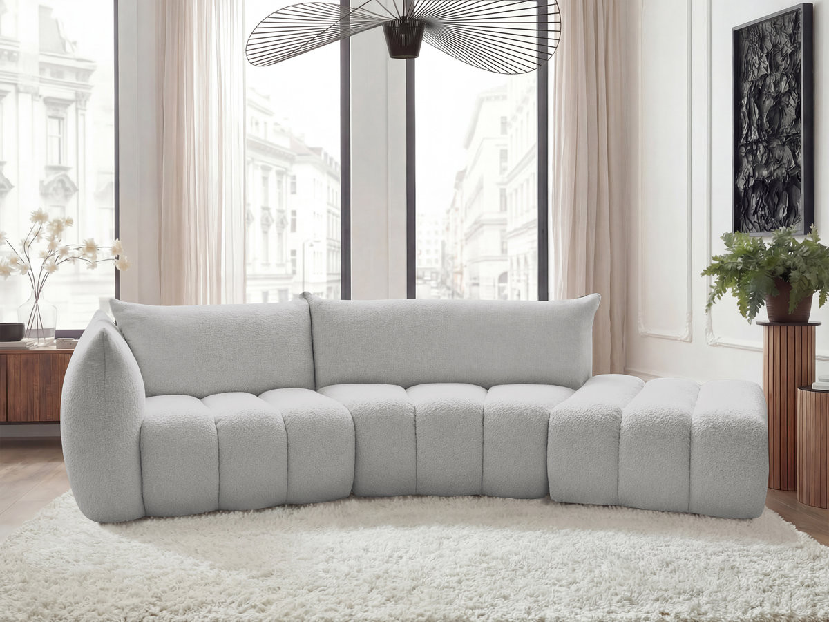 Bobochic Azra Ecksofa 325 × 112 cm Bouclé-Stoff Hellgrau Ecke links