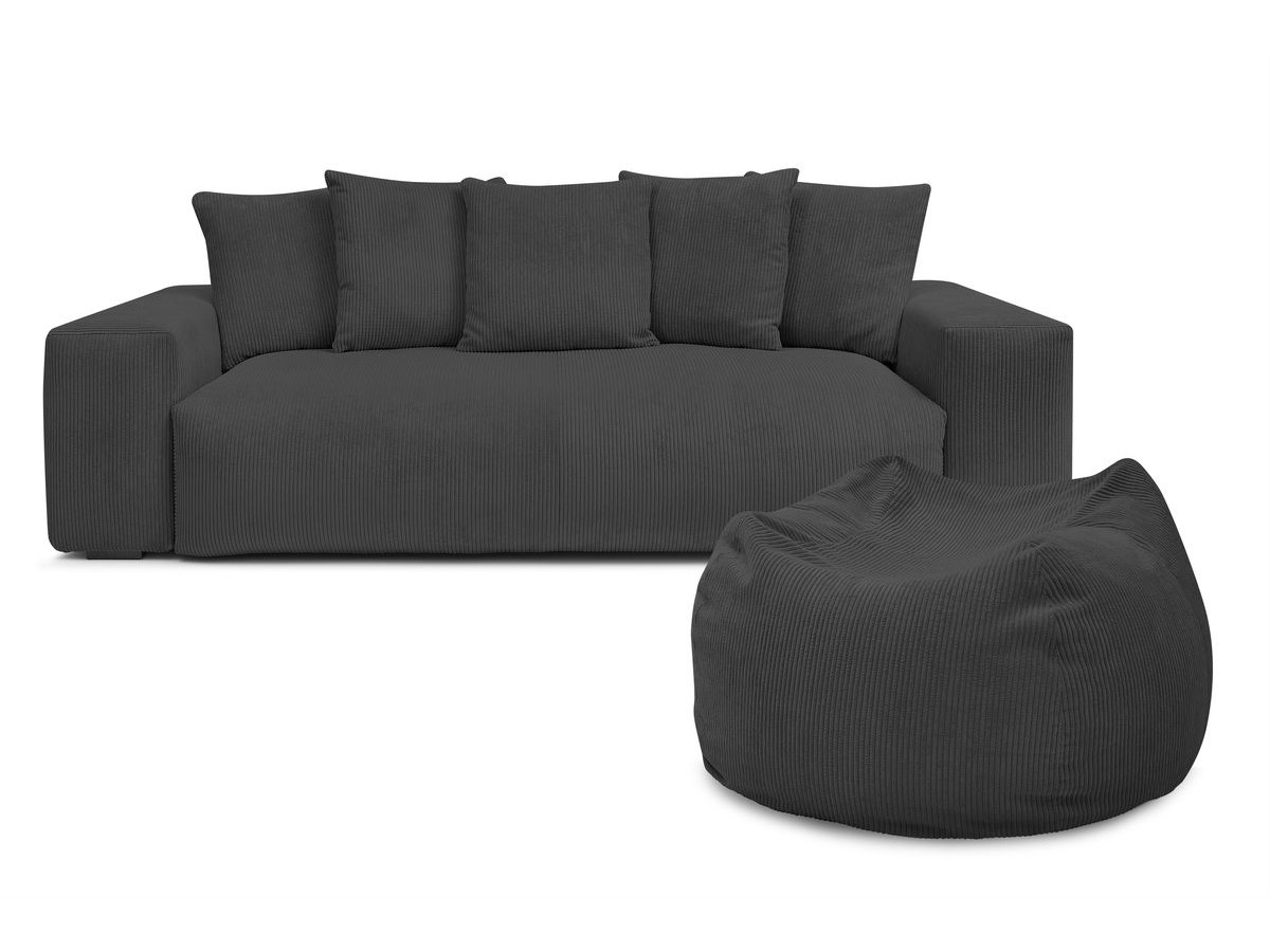 Bobochic Voltaire Sofa 4-Sitzer mit Pouf 280 × 124 cm Cordsamt Dunkelgrau