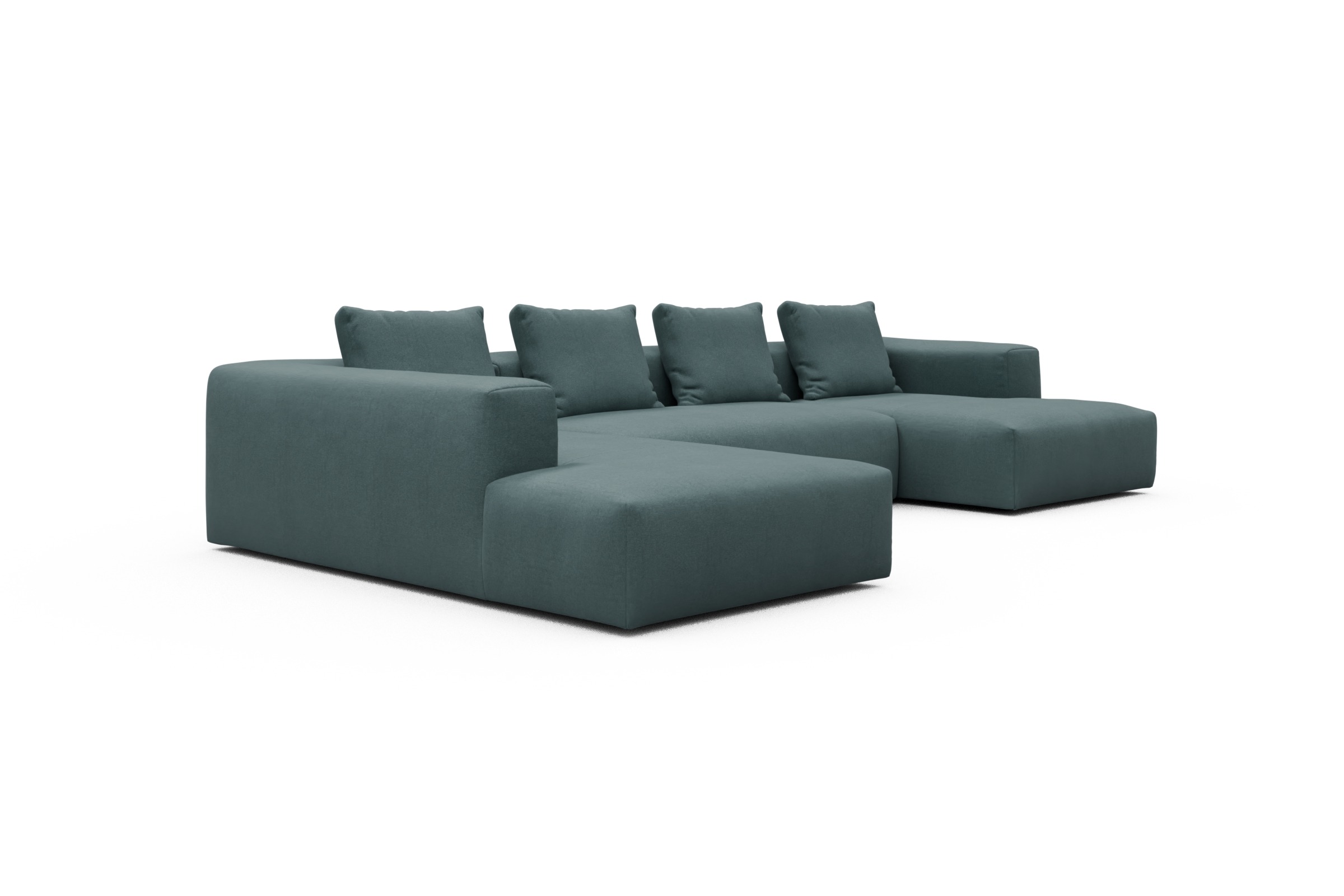 Wohnlandschaft Fred Relax-Ecke links mit 2-Sitzer und Chaiselongue rechts Strukturierter Stoff Satya 442-Washed-Green