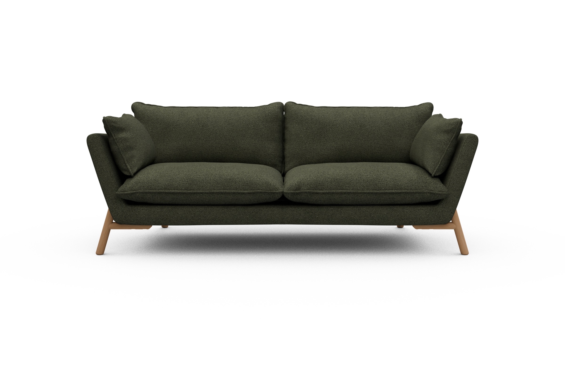 Skandi Home Sofa Emil PREMIUM 3-Sitzer Beinfarbe Eiche Natur Boucle-Forest-Green moebelfaktor