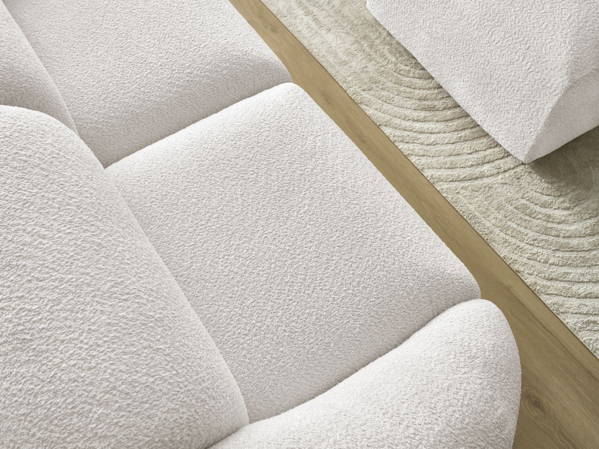 Bobochic Tina Sofa 3-Sitzer mit Pouf Bouclé-Stoff Weiß