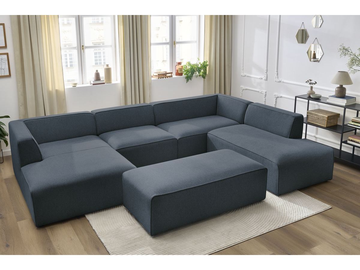 Bobochic Megeve Wohnlandschaft mit Pouf Melange-Stoff Dunkelblau Ecke links