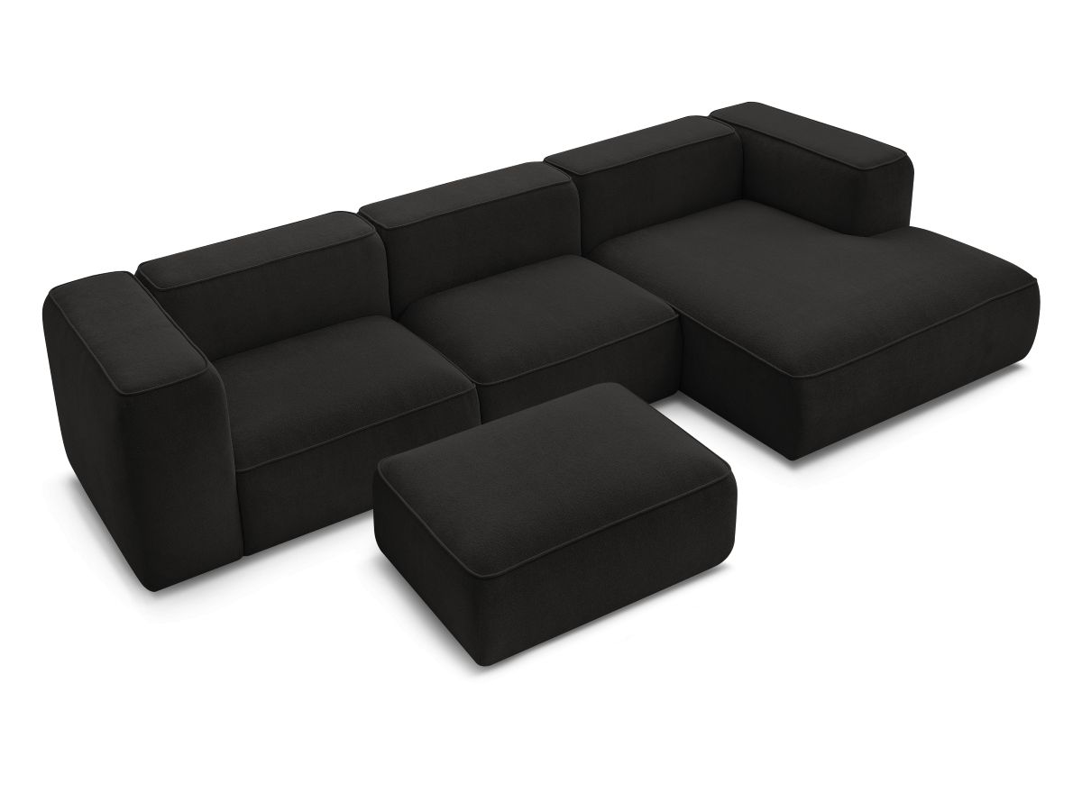Bobochic Zephyr Ecksofa mit Pouf 349 × 165 cm Strukturstoff Schwarz Ecke rechts