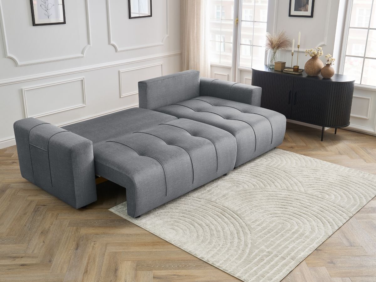 Bobochic Arsene Ecksofa mit Schlaffunktion und Bettkasten 288 × 148 cm Samt Dunkelgrau