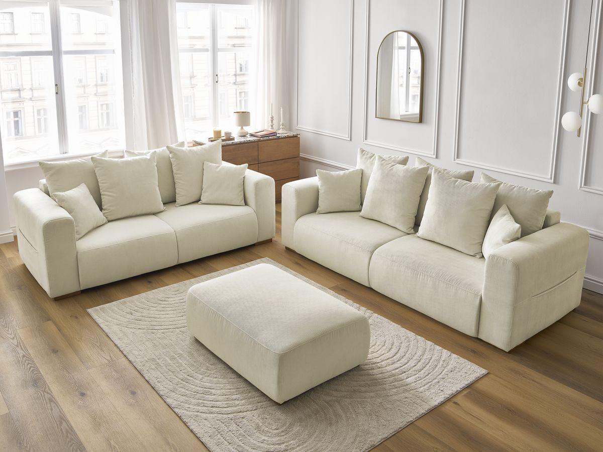 Bobochic Sidonie Sofa 6-Sitzer mit Pouf Cordsamt Beige