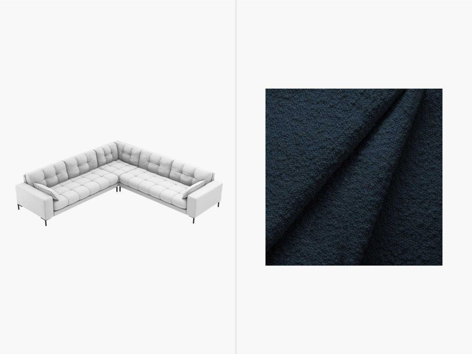 Micadoni Symmetrisches Ecksofa Mamaia 6-Sitzer Boucle Baloo Dunkelblau schwarze Beine