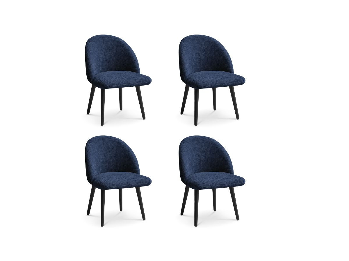 Bobochic Lalie Esszimmerstuhl 4er-Set mit skandinavischen Beinen, schwarz Strukturstoff Dunkelblau