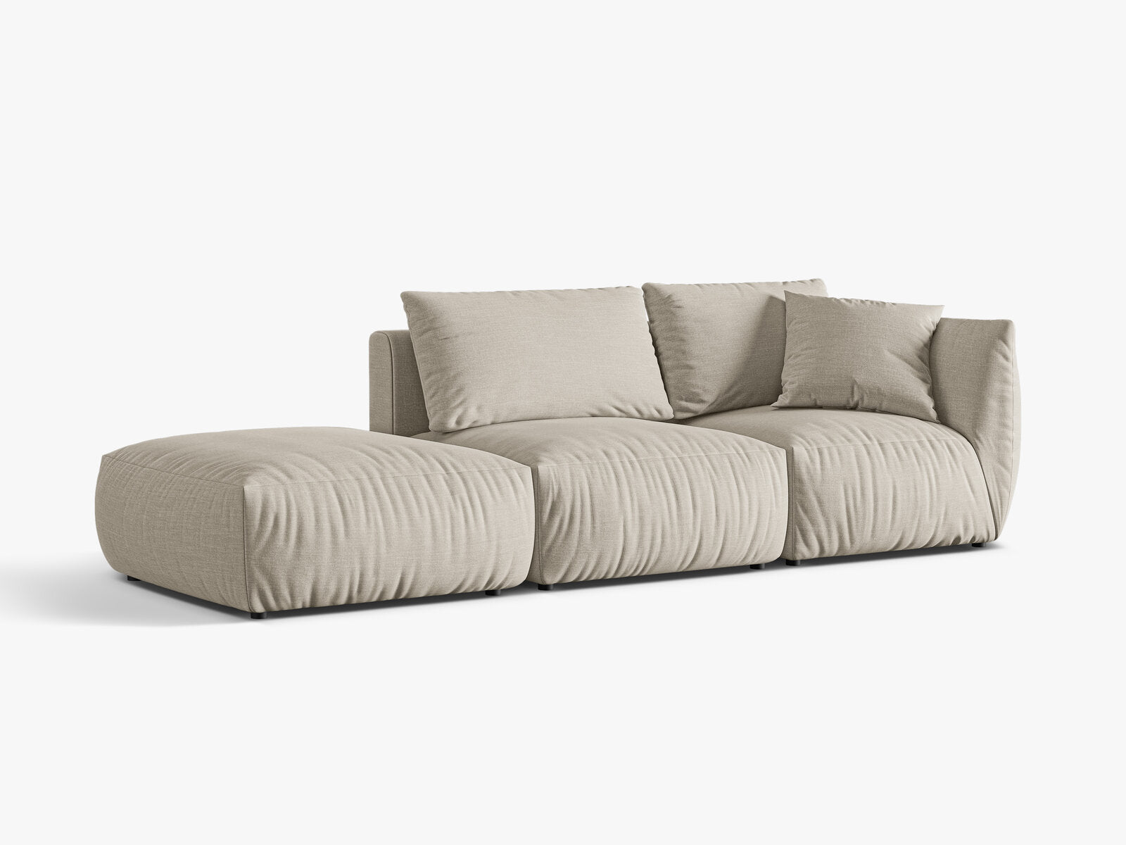 Micadoni Modulares Sofa Chris 3-Sitzer Links Strukturierter Stoff Natur