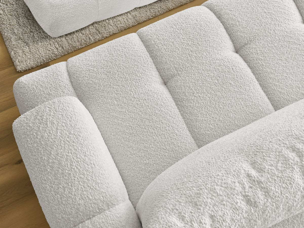 Bobochic Fuji Ecksofa mit Schlaffunktion und Bettkasten und Pouf 292 × 160 cm Bouclé-Stoff Weiß Ecke links