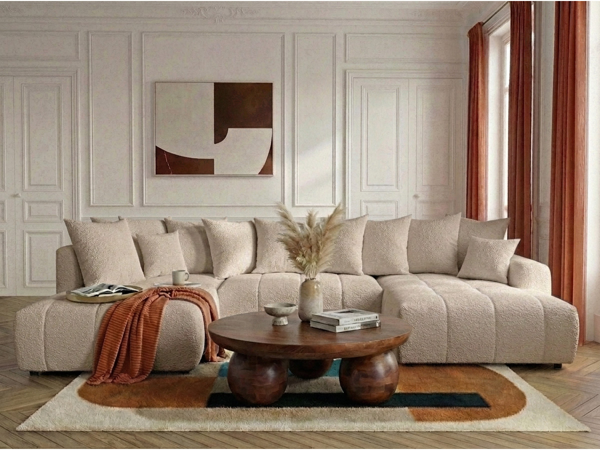 Bobochic Roxelane Wohnlandschaft Bouclé-Stoff Beige Ecke rechts