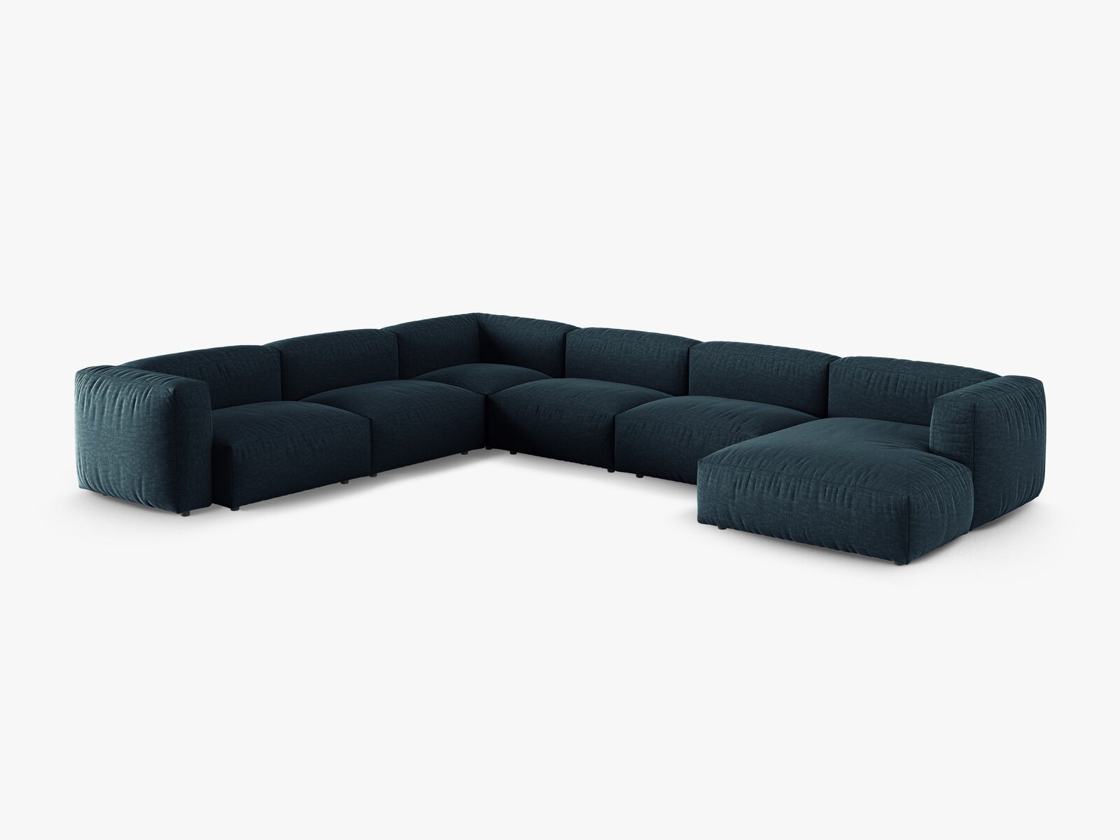 Micadoni modulares Ecksofa XL Martina 6-Sitzer 90cm Sitztiefe Links Strukturierter Stoff Boston Jeansblau