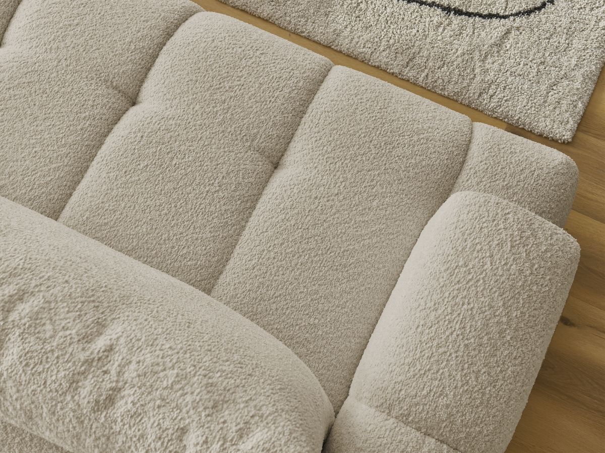 Bobochic Fuji Ecksofa mit Schlaffunktion und Bettkasten 292 × 160 cm Bouclé-Stoff Beige Ecke rechts