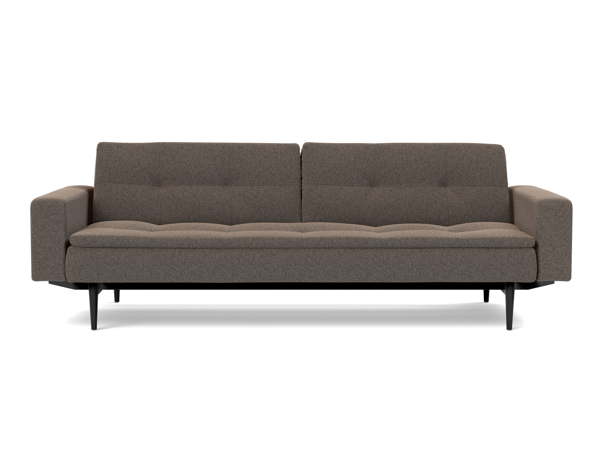 Schlafsofa Dublexo mit Armlehnen Boucle Skandi 530-Taupe Beine Styletto Eiche schwarz