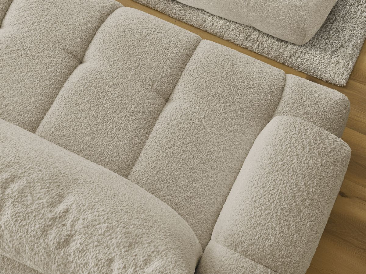 Bobochic Fuji Ecksofa mit Schlaffunktion und Bettkasten und Pouf 292 × 160 cm Bouclé-Stoff Beige Ecke rechts