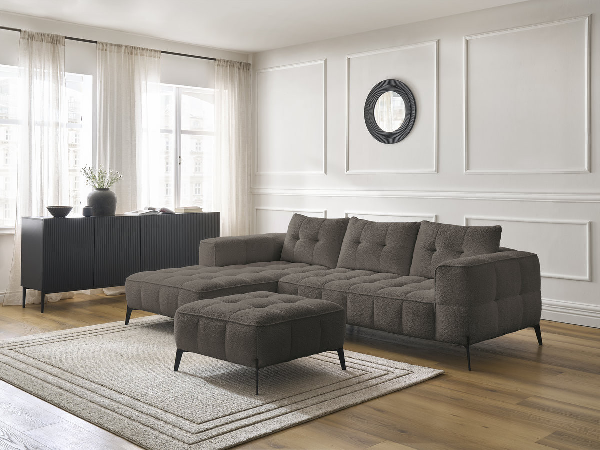 Bobochic Anis Ecksofa mit Pouf Bouclé-Stoff Braun Ecke links