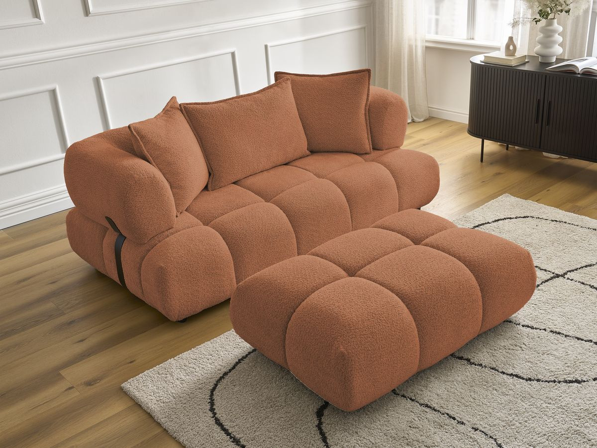 Bobochic Alya Sofa 2-Sitzer mit Pouf Bouclé-Stoff Orange