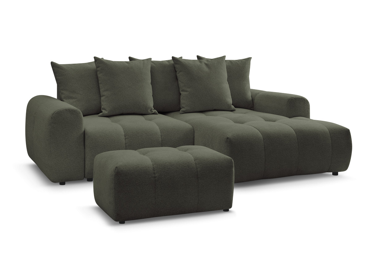 Bobochic Roxelane Ecksofa mit Schlaffunktion und Bettkasten und Pouf 258 × 150 cm Melange-Stoff Grün Ecke rechts