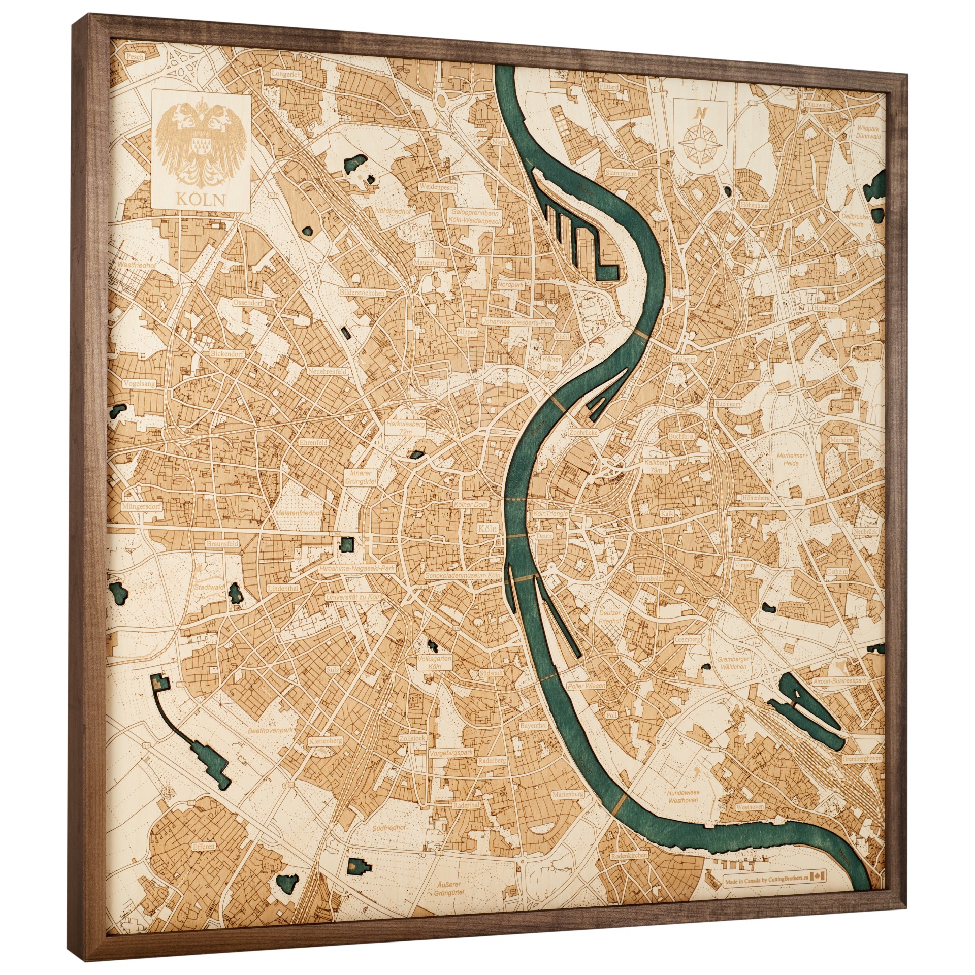 Cutting Brothers 3D Holz-Wandkarte Köln 76x76 cm