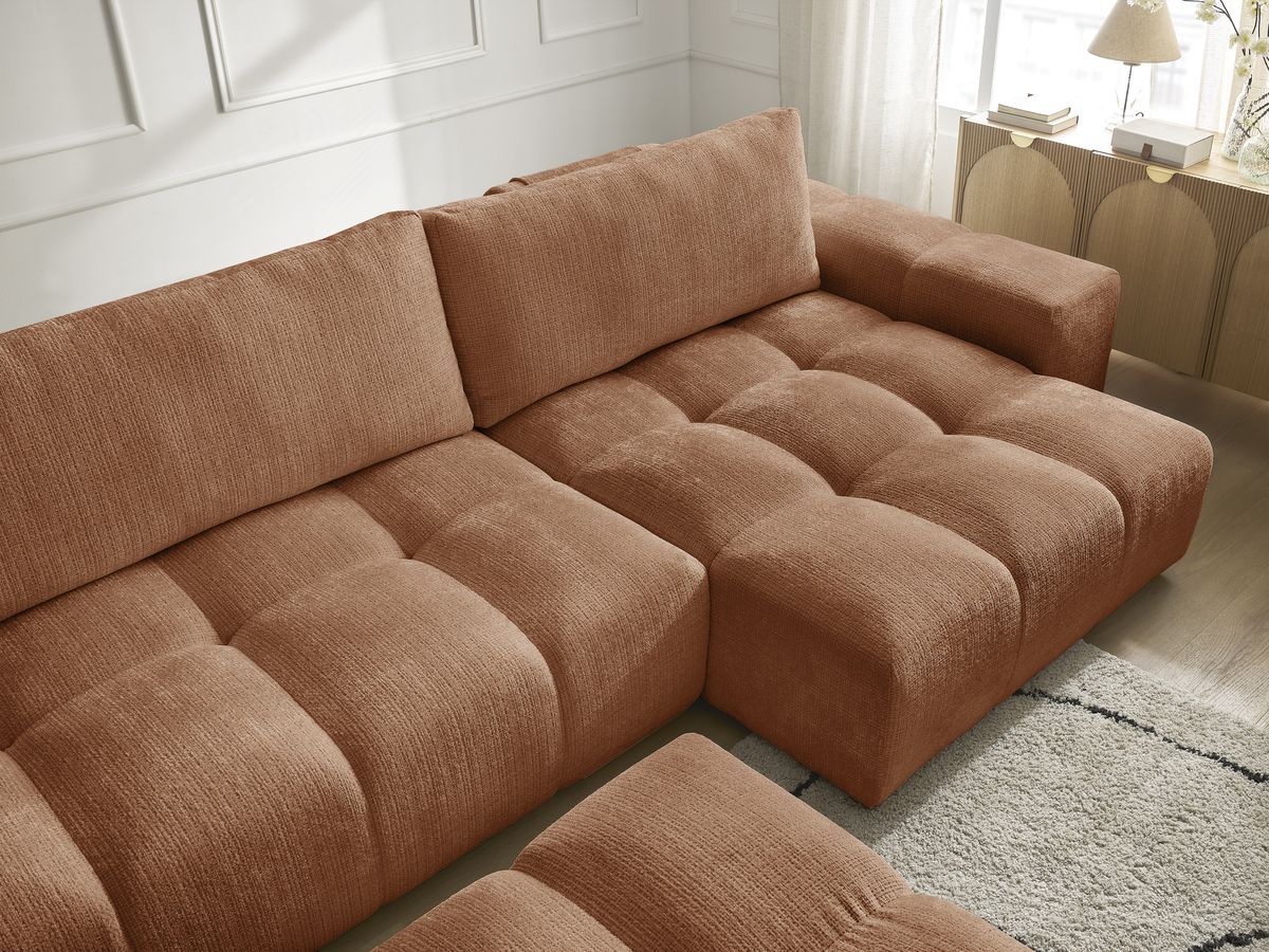 Bobochic Anakin Wohnlandschaft mit Pouf, Liegefläche 137 × 382 cm, 3 Kissen Strukturstoff Orange
