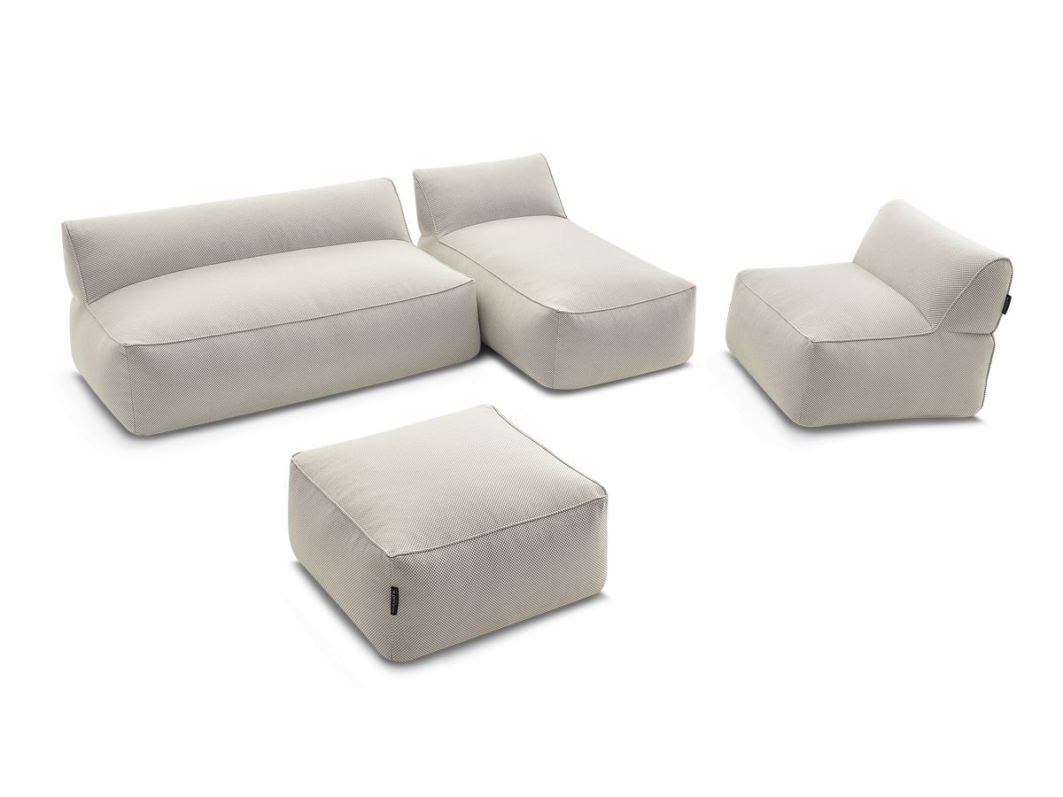 Bobochic Riviera Gartensofa 5-Sitzer mit Pouf Melange-Stoff Beige