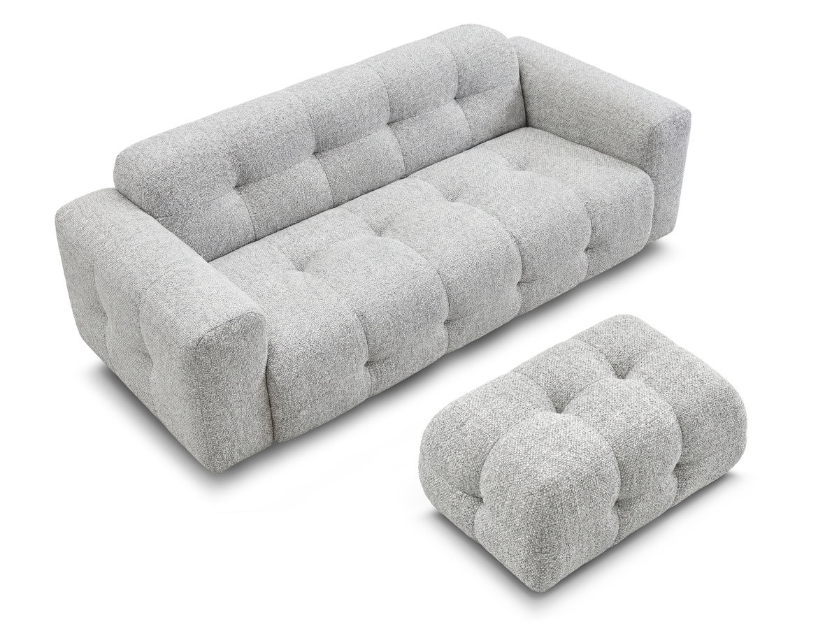 Bobochic Laura Sofa 3-Sitzer mit kleinem Pouf Melange-Stoff Hellgrau