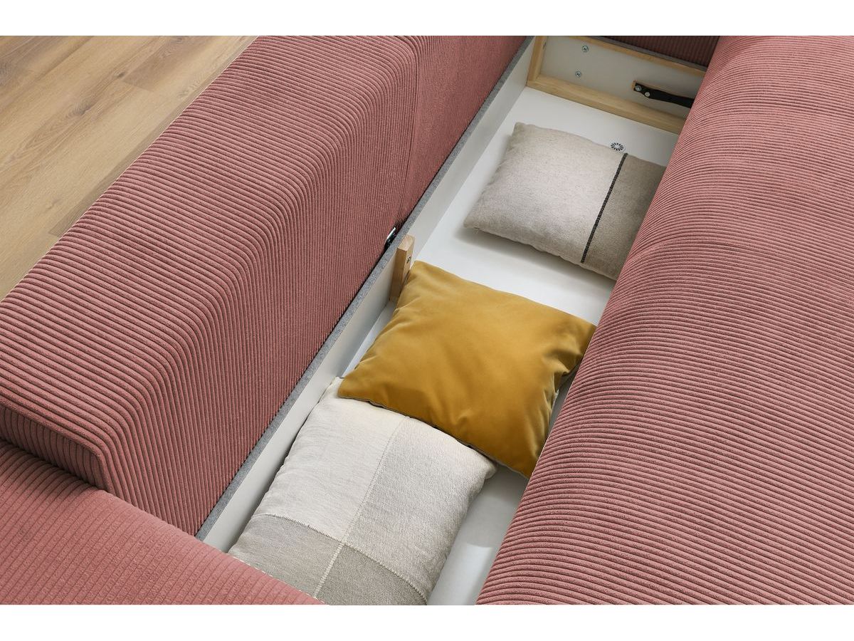 Bobochic Voltaire Schlafsofa 3-Sitzer mit Bettkasten Cordsamt Rosa