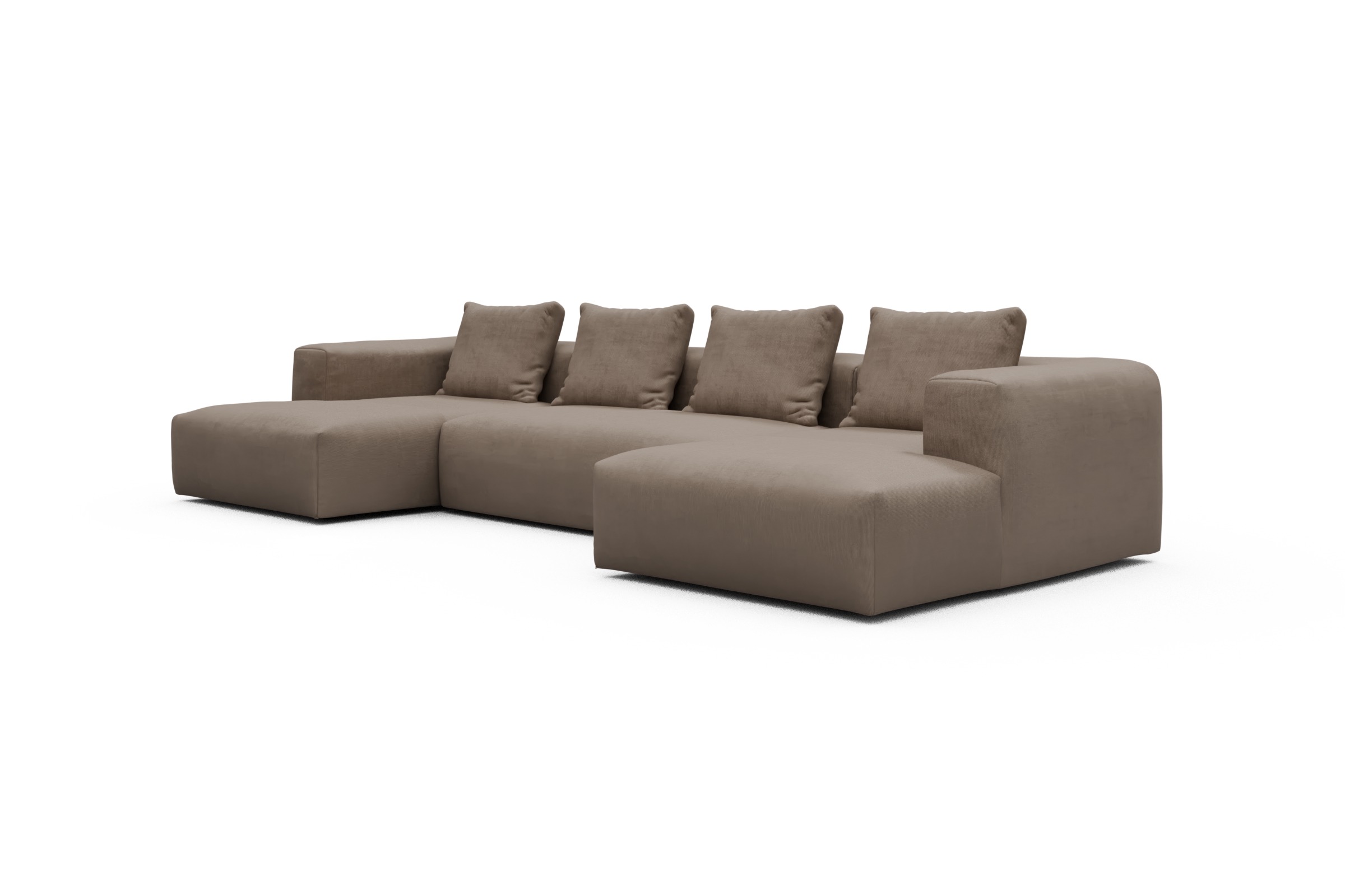 Wohnlandschaft Fred mit 2-Sitzer und Chaiselongue beidseitig Cordufine-Biege