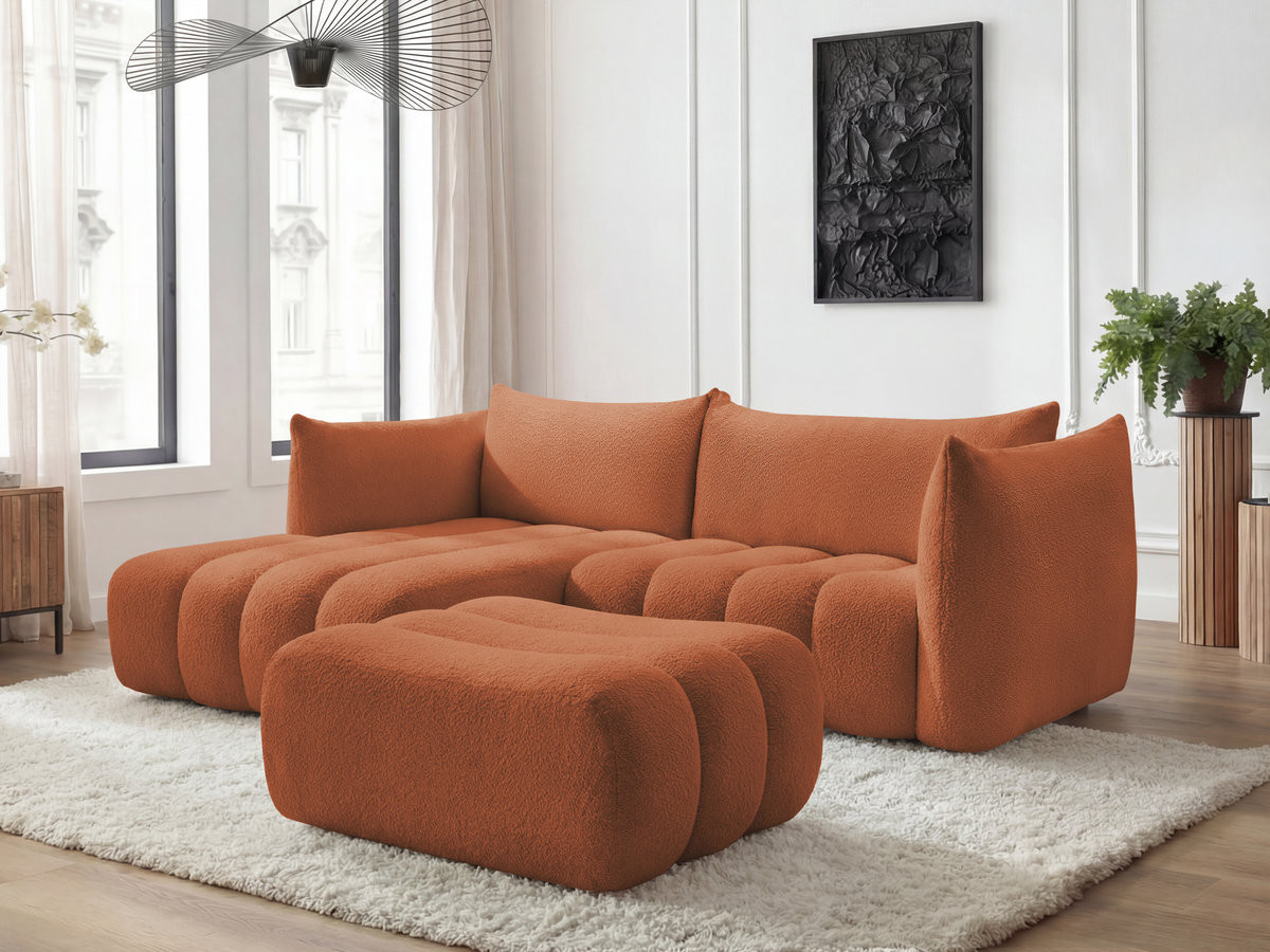Bobochic Azra Ecksofa mit Pouf 262 × 178 cm Bouclé-Stoff Orange Ecke links