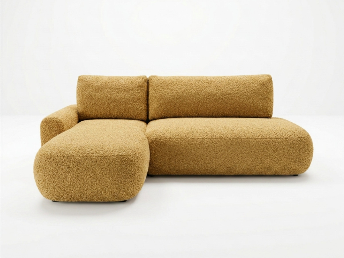 Bobochic Tango Ecksofa mit Schlaffunktion und Bettkasten Bouclé-Stoff Gelb Ecke links
