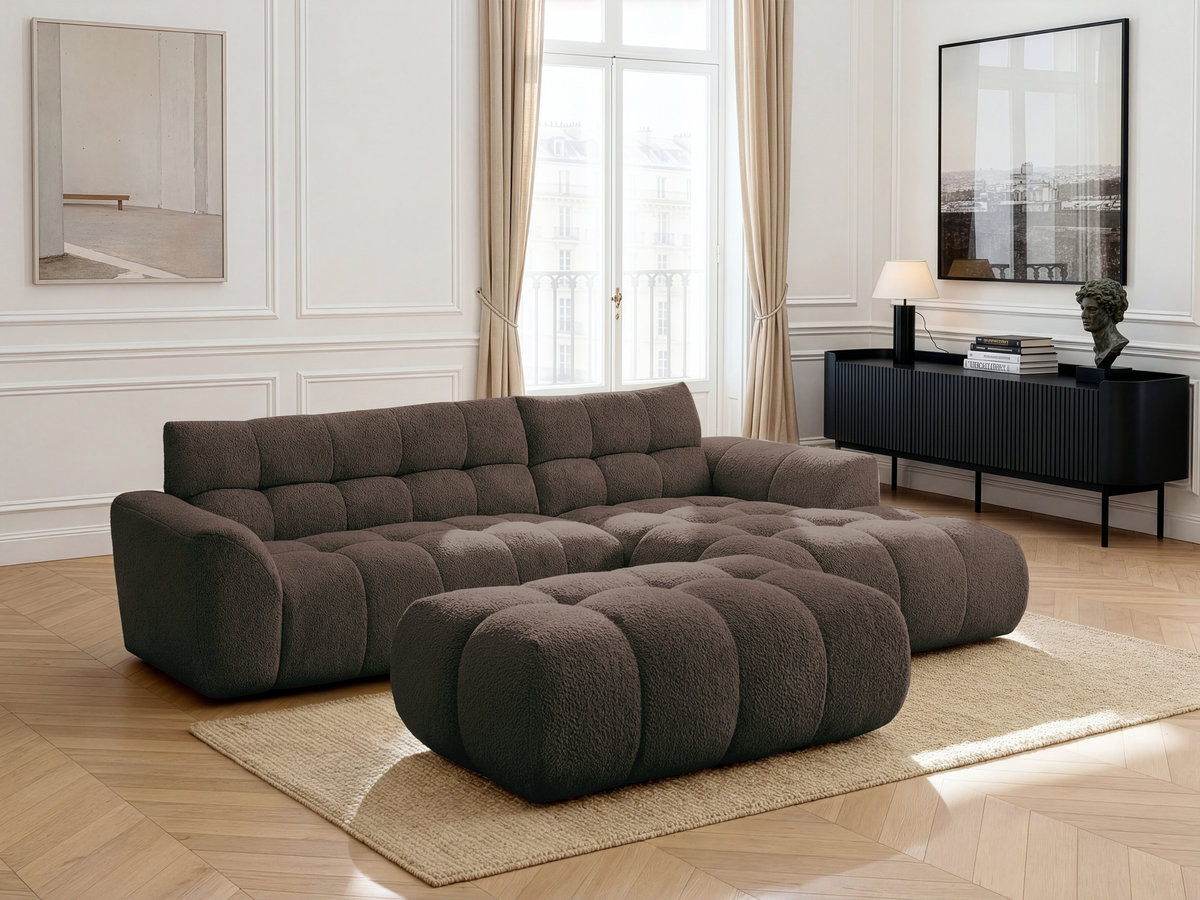 Bobochic Jaya Ecksofa mit Pouf Chenille Braun Ecke rechts