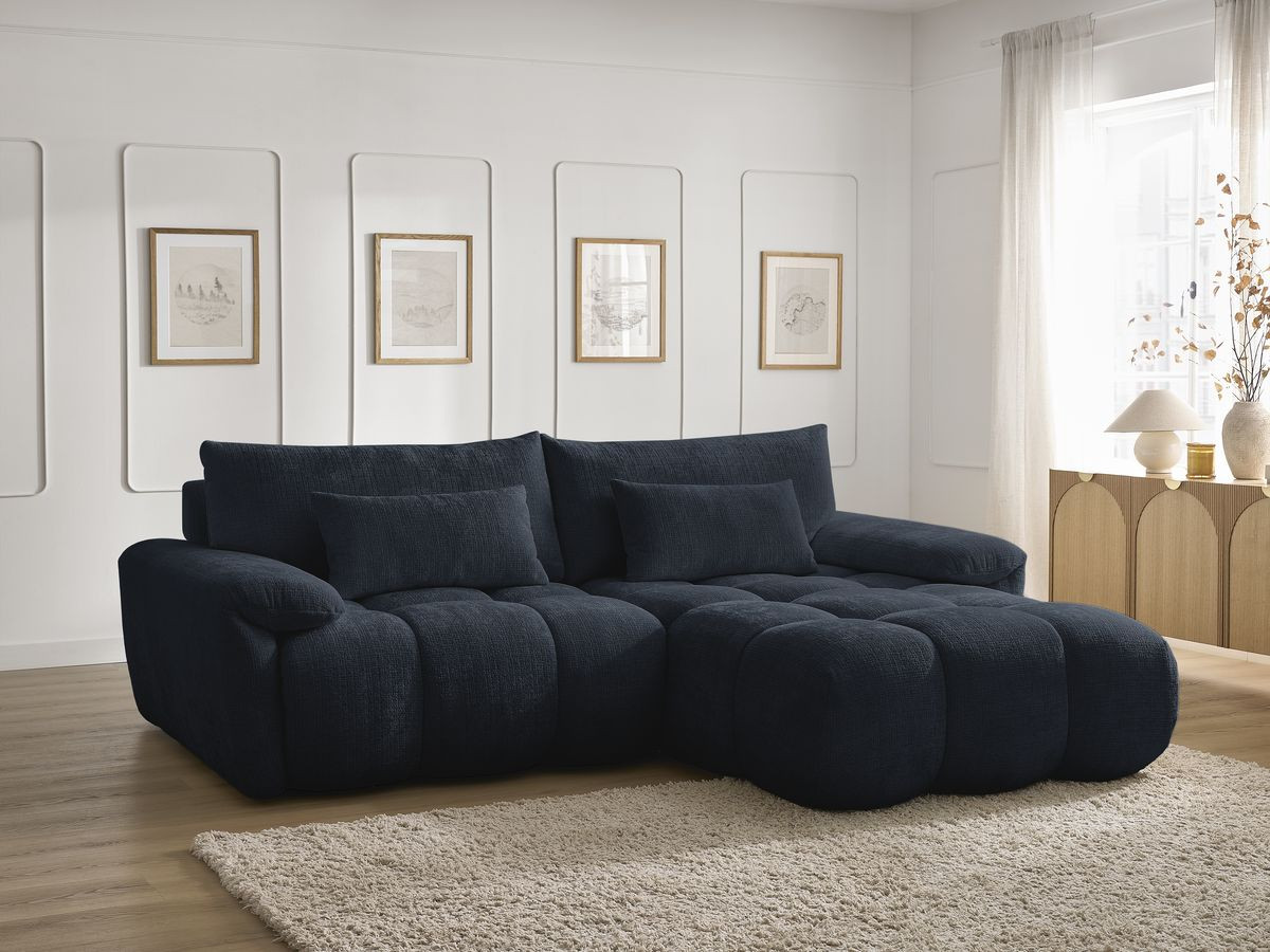 Bobochic Ivane Ecksofa Strukturstoff Dunkelblau Ecke rechts