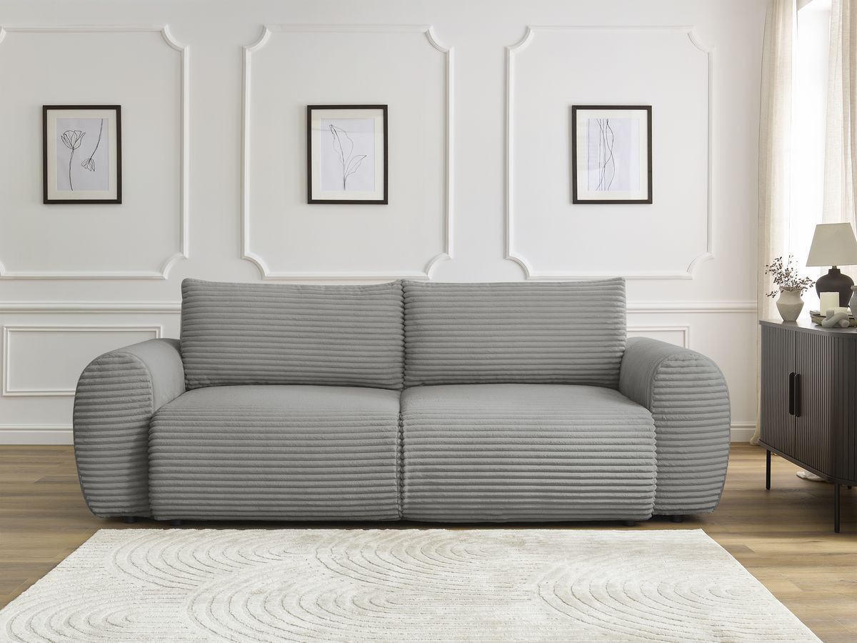 Bobochic Lucien Schlafsofa 3-Sitzer mit Bettkasten Breitcord weich Dunkelgrau