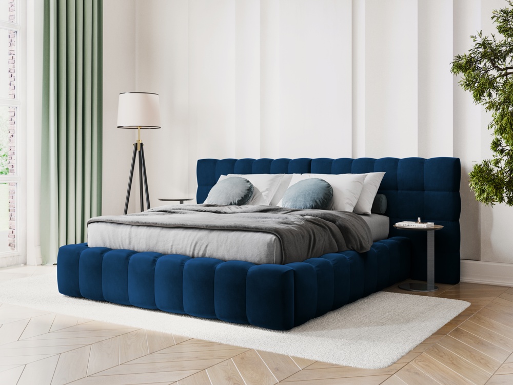 Cosmopolitan Design Stauraumbett mit doppeltem Kopfteil Bali 180x200 Samt Bluvel Königsblau