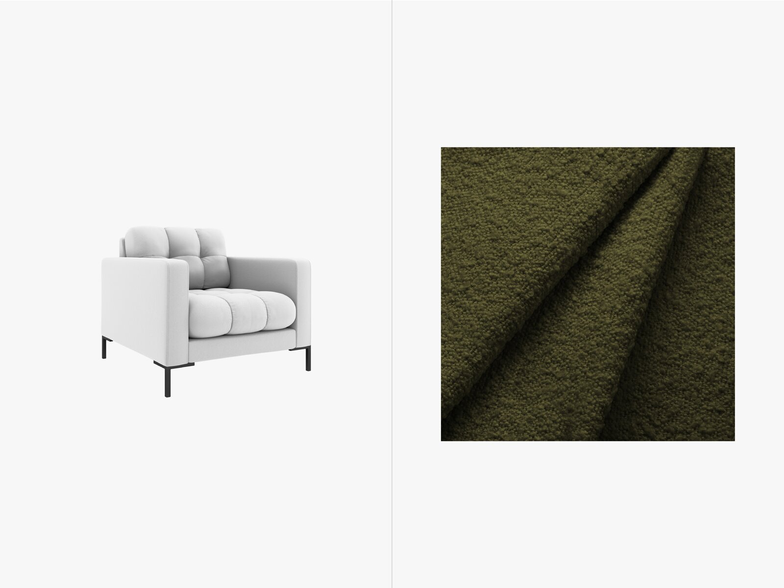 Micadoni Sessel Mamaia 1-Sitzer Boucle Baloo Dunkel-Olivgrün schwarze Beine