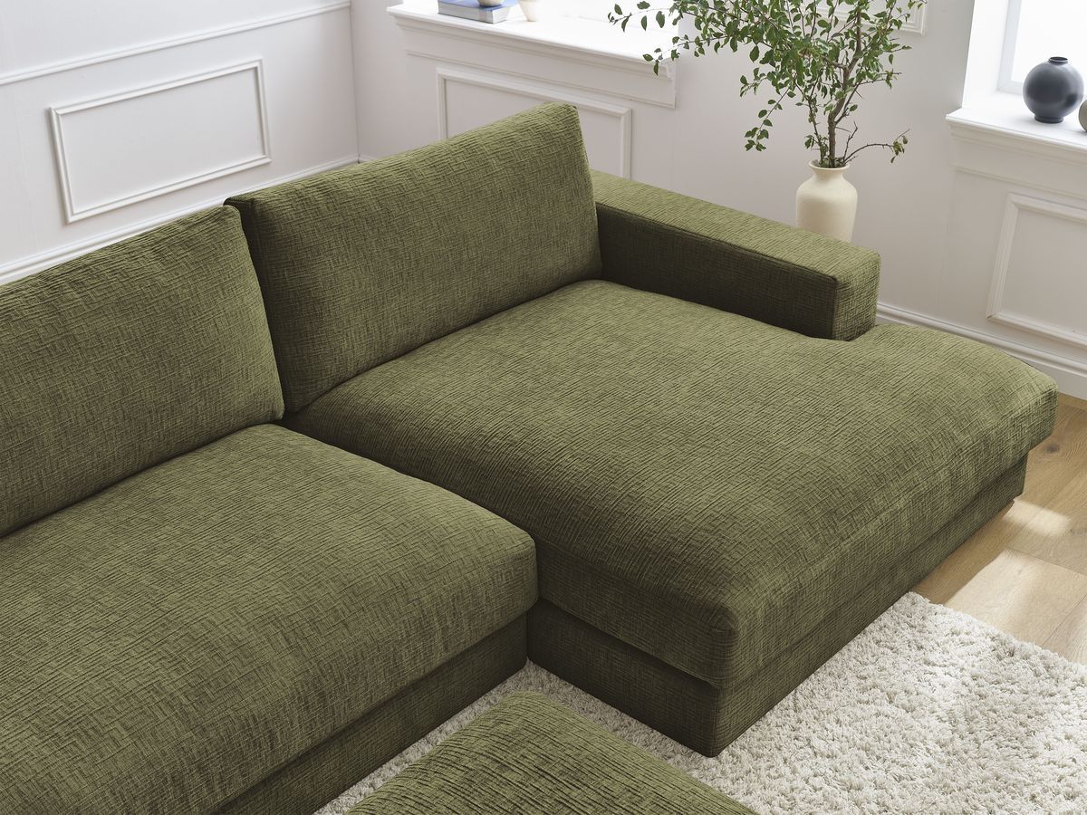 Bobochic Leonard Wohnlandschaft mit Pouf 349 × 159 cm Strukturstoff Grün