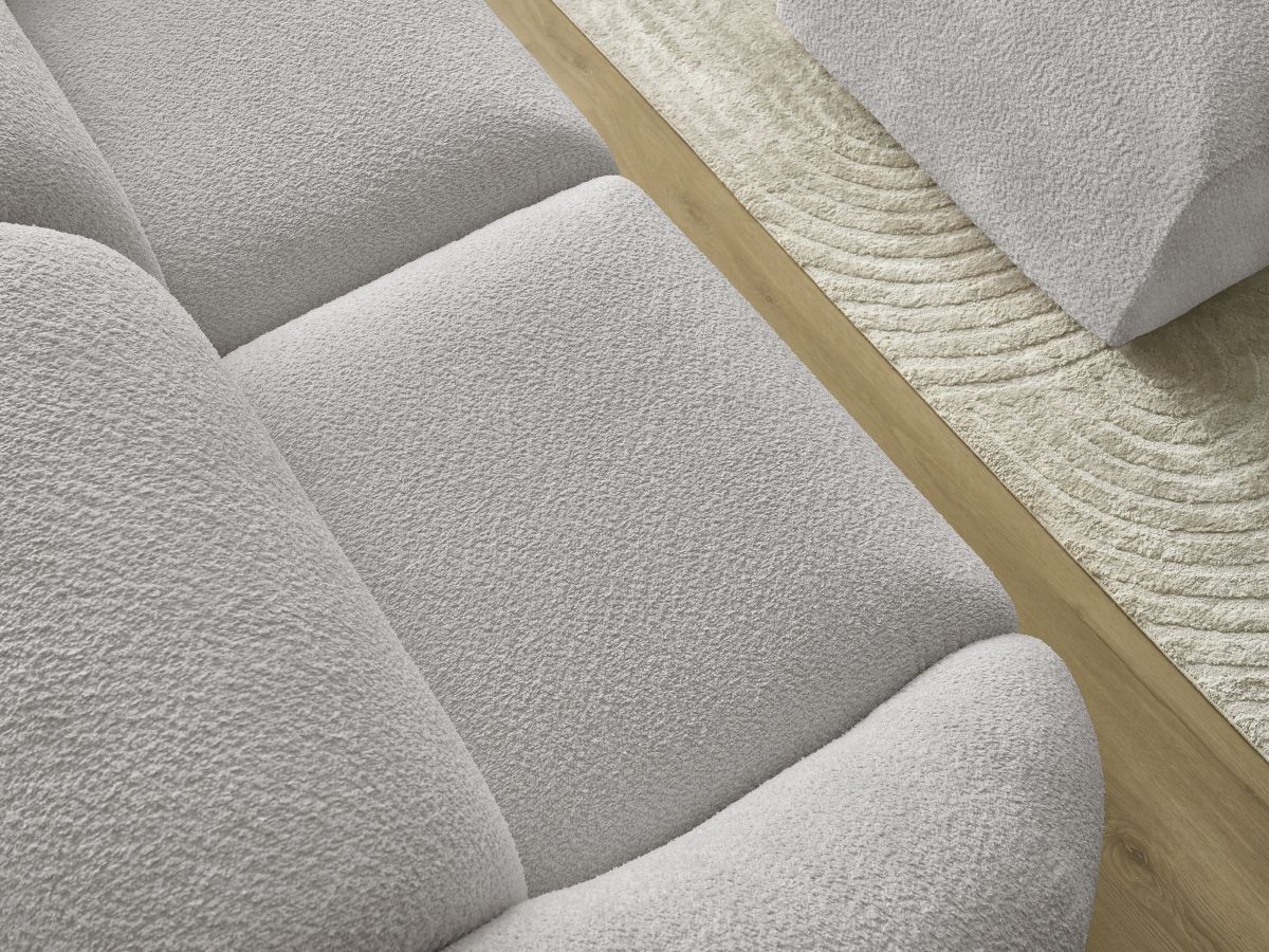 Bobochic Tina Sofa 3-Sitzer mit Pouf Bouclé-Stoff Hellgrau