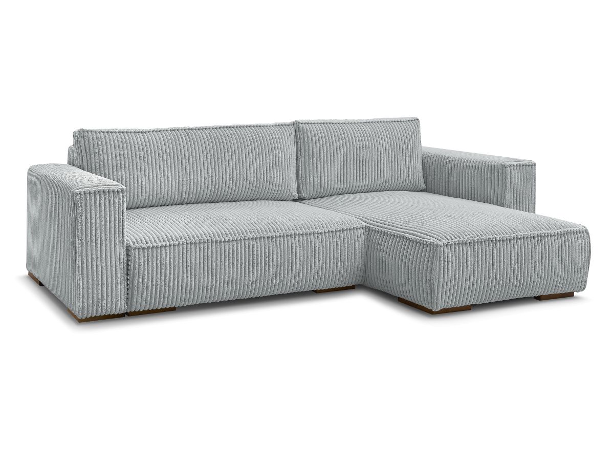 Bobochic Chelsea Ecksofa mit Schlaffunktion und Bettkasten Breitcord weich Hellgrau