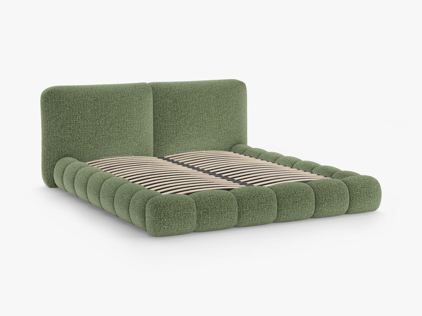 Micadoni Stauraumbett mit Kopfteil Solange Chenille Silencio Grün 200x200