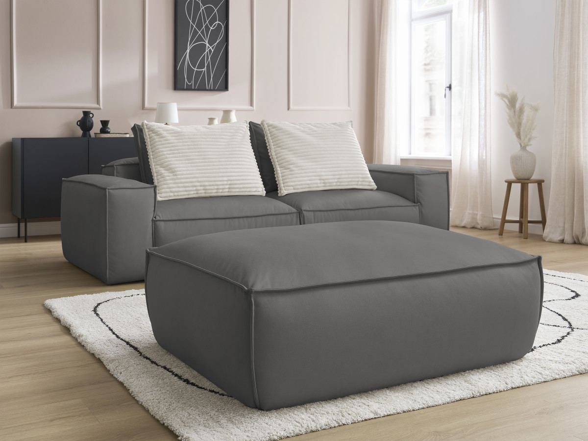 Bobochic Boheme Sofa 4-Sitzer mit Pouf Kunstleder Dunkelgrau