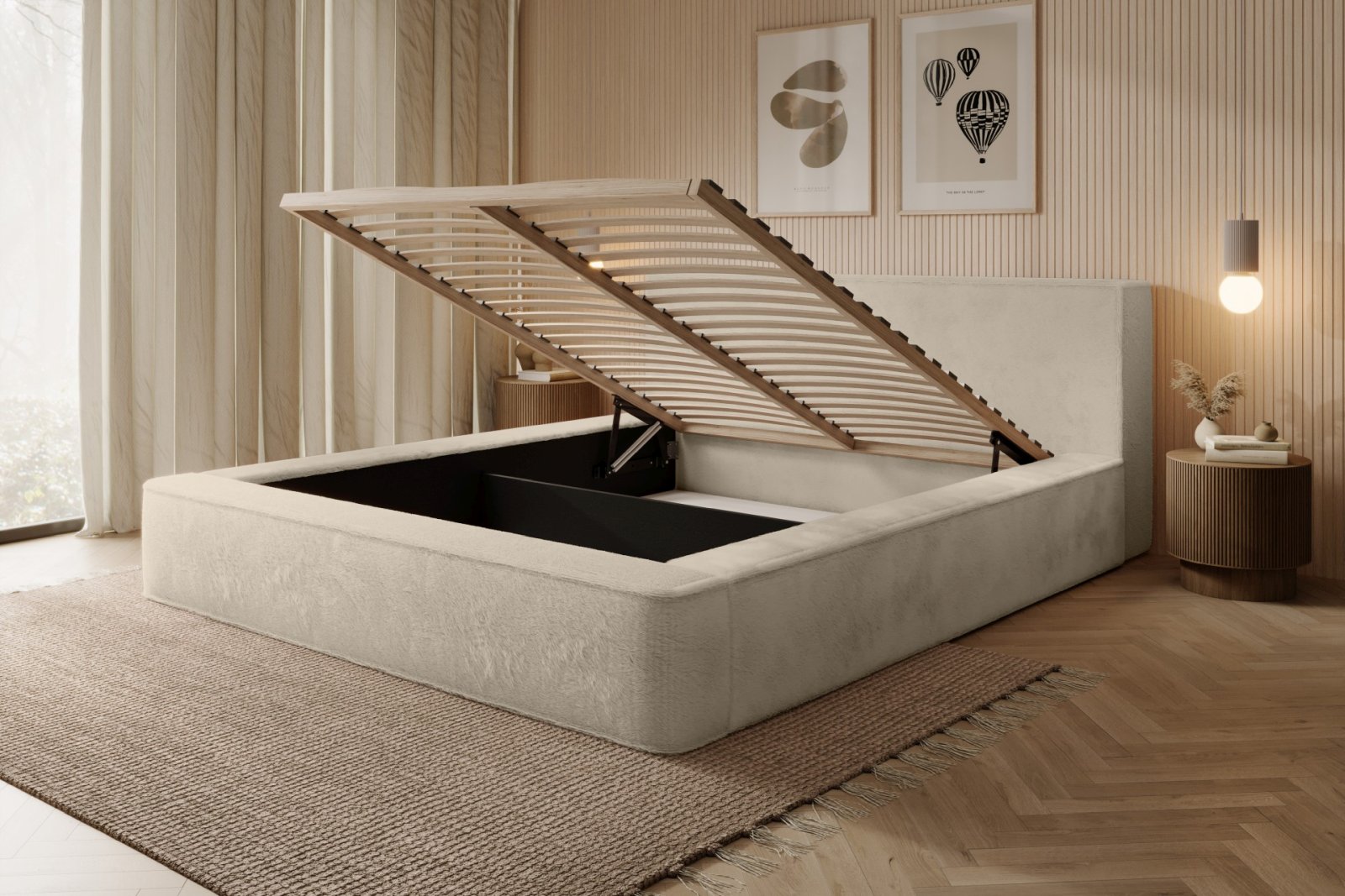 Polsterbett Casto Mikrofaser mit Fell-Optik 160x200 mit Holzrahmen Lapit 29