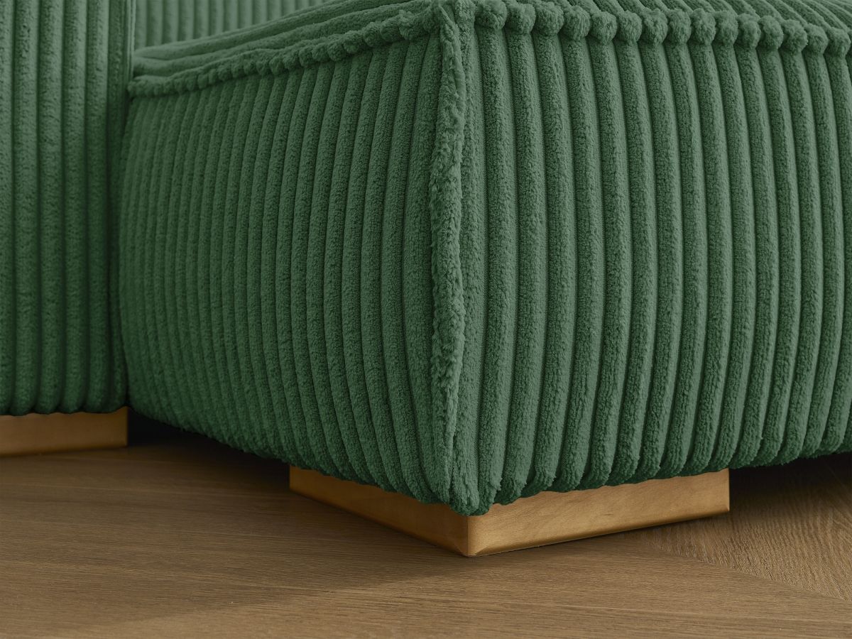 Bobochic Chelsea Ecksofa mit Schlaffunktion und Bettkasten und Pouf Breitcord weich Grün