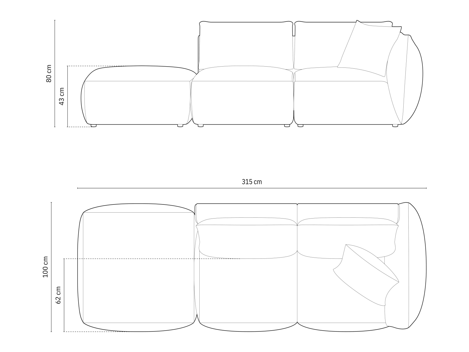 Micadoni Modulares Sofa Chris 3-Sitzer Links Samt Dunkelgrau